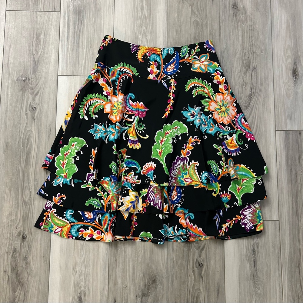Lauren Ralph Lauren Women’s Colorful paisley 3 Tier MIDI Skirt Zipper Size 4